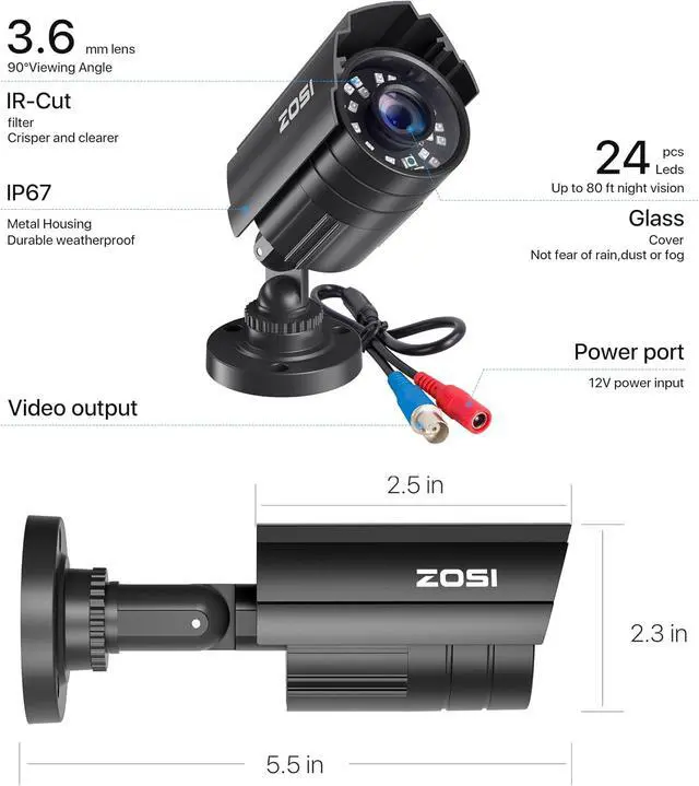Alt view image 6 of 7 - ZOSI 1080P HD TVI Security Camera 2-Pack, Black & White Bullet Cameras for Home Office Surveillance