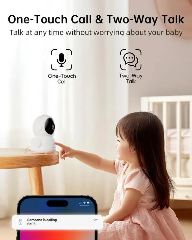 Alt view image 6 of 7 - ZUMIMALL 360° Indoor Security Camera, 3MP Baby Monitor Camera, 24/7 Recording Wired Security Camera, 5G/2.4G WiFi Pet Camera, Cry Detection/One-Click Call/Real-Time Alarm/Auto Tracking/AI Analysis