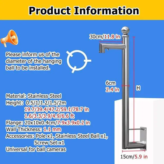 Alt view image 2 of 7 - Outdoor Security Camera Post Mount, Stainless Steel Stand, Adjustable 19.7"-78.7" Extension Pole for Surveillance Cameras (Light Coffee, 120cm/3.9ft)