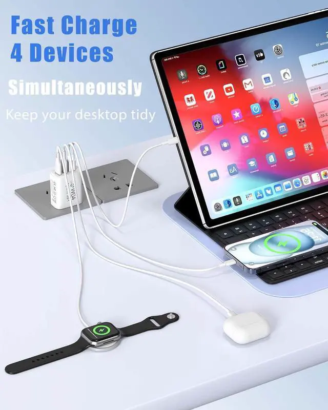 Alt view image 11 of 14 - 40W iPhone 17 16 Charger 2Pack USB C Charger Phone Chargers 4Port USB-A USBC Charger Block with 10FT USB C Cable Cord for iPhone 17 Pro Max/17 Air/16 ProMax/16/15/ AirPods