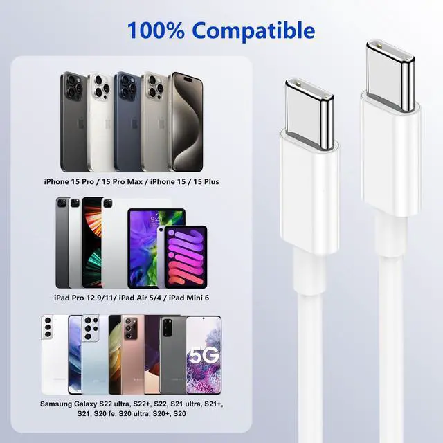 Alt view image 14 of 14 - USB-C to USB-C Cable Long for iPhone 6ft+10ft 60w PD Rapid Type-C Charger for iPhone 17/16/15 Series/ Pro/Air/Mini Fast Charge Cord for Galaxy S26/S25/S24/S23/S22/S21