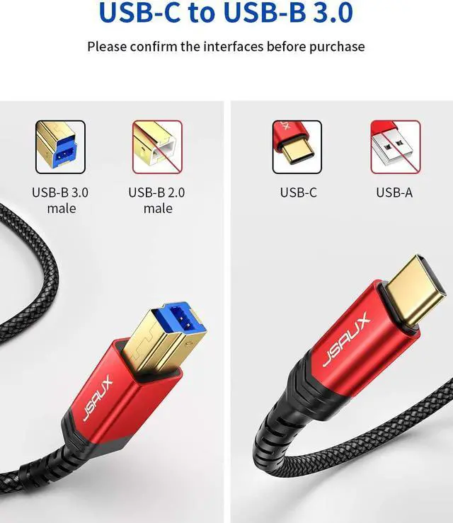 Alt view image 9 of 14 - USB B 3.0 to USB C Printer Cable 10ft USB 3.0 Type B Cable Nylon Briaded Compatible with Docking Station External Hard Drivers and More
