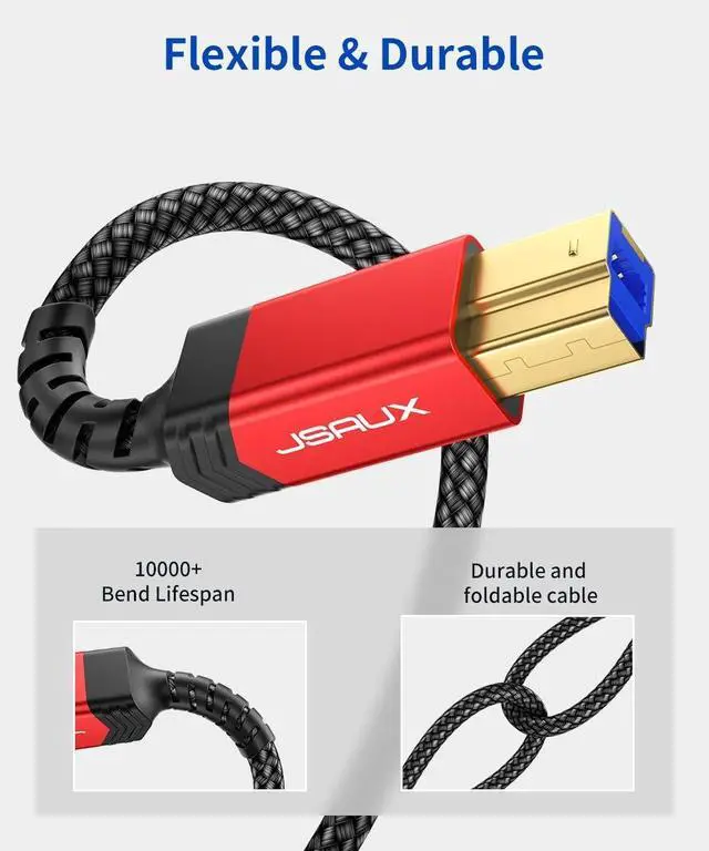 Alt view image 11 of 14 - USB B 3.0 to USB C Printer Cable 10ft USB 3.0 Type B Cable Nylon Briaded Compatible with Docking Station External Hard Drivers and More