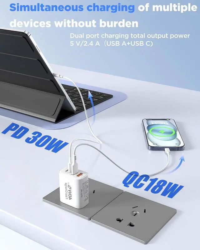 Alt view image 12 of 14 - 40W iPhone 17 16 Charger 2Pack USB C Charger Phone Chargers 4Port USB-A USBC Charger Block with 10FT USB C Cable Cord for iPhone 17 Pro Max/17 Air/16 ProMax/16/15/ AirPods