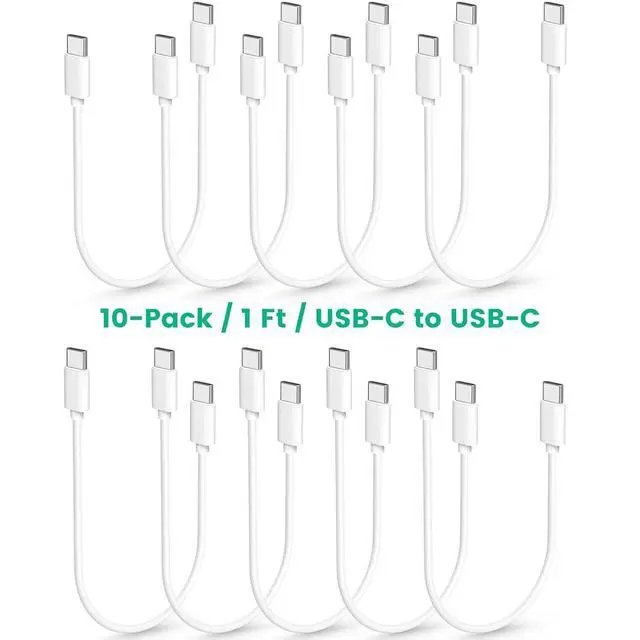 Alt view image 12 of 12 - 10-Pack USB C Charger Cable Multipack 60W Fast Charge USB-C to Type C Charging Cords 1ft Bulk Short Wires White