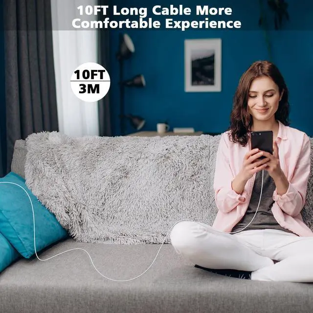 Alt view image 14 of 14 - 10FT iPhone 17 Charger Fast Charging 20W USBC Fast Charger Block Adapter with 10Feet Long USB C to USB C Cable Cord Compatible with iPhone17 Pro Max/17 Pro/17 Air/16e/16Pro/15ProMax Pro/Air/Mini