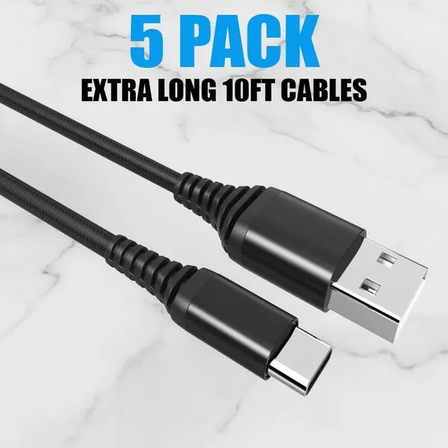 Alt view image 8 of 11 - 5-Pack USB-A to USB-C Cables Extra-Long 10 ft (3 m) 3A Fast Charging Braided Compatible with iPhone 15/16/17 Galaxy S25/S24/S23 Pixel & More