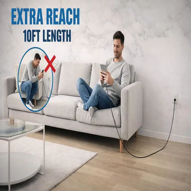 Alt view image 9 of 11 - 5-Pack USB-A to USB-C Cables Extra-Long 10 ft (3 m) 3A Fast Charging Braided Compatible with iPhone 15/16/17 Galaxy S25/S24/S23 Pixel & More