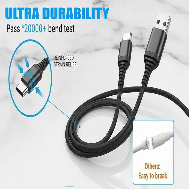 Alt view image 10 of 11 - 5-Pack USB-A to USB-C Cables Extra-Long 10 ft (3 m) 3A Fast Charging Braided Compatible with iPhone 15/16/17 Galaxy S25/S24/S23 Pixel & More