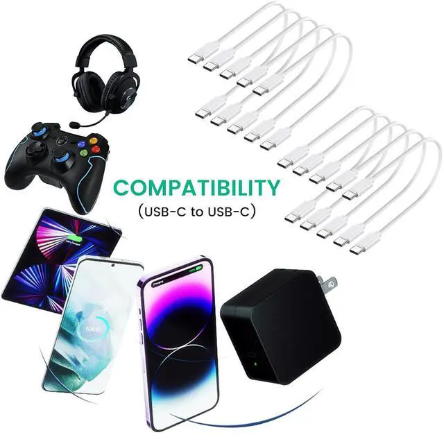 Alt view image 8 of 12 - 10-Pack USB C Charger Cable Multipack 60W Fast Charge USB-C to Type C Charging Cords 1ft Bulk Short Wires White