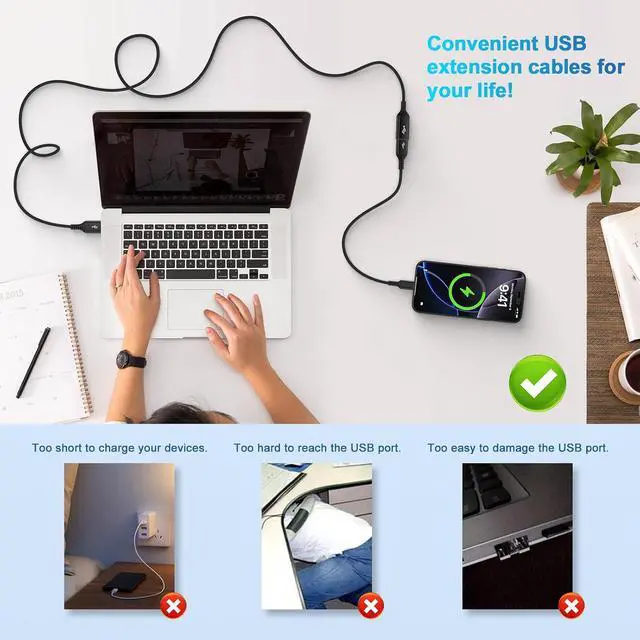 Alt view image 11 of 14 - USB Extension Cable 10FT USB Extender USB 3.0 Charger Cord Fast Charging Cable 10 FT Extra Long Type A Male to Female High Speed Data Transfer for Keyboard Mouse Printer Camera