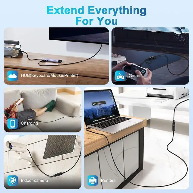 Alt view image 10 of 14 - USB Extension Cable 10FT USB Extender USB 3.0 Charger Cord Fast Charging Cable 10 FT Extra Long Type A Male to Female High Speed Data Transfer for Keyboard Mouse Printer Camera