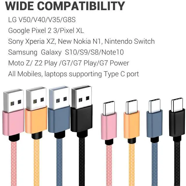 Alt view image 11 of 14 - USB C Cable 1ft 4-Pack 3A Fast Charging USB A to USB C Cord Nylon Braided Compatible with Galaxy A10e A20 A20S A51 S20 S10 S9 S8 Note 10 9 8 Moto G7 G8 Pixel 3 V30