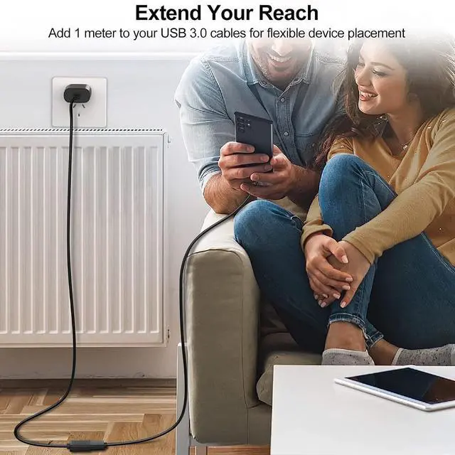 Alt view image 12 of 14 - 2 Pack USB Extension Cable-3.3FT USB 3.0 Extension Cable Male to Female Cord High Data Transfer Compatible with Webcam USBKeyboard Hard Drive Printer Camera and More