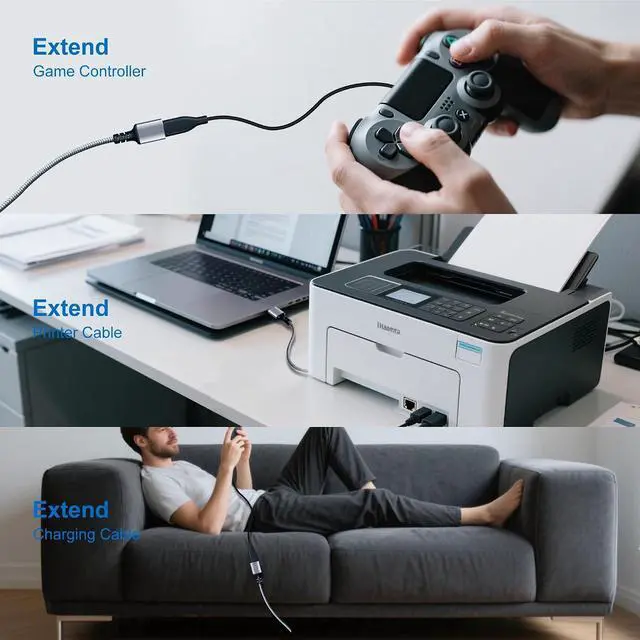 Alt view image 12 of 14 - USB 3.0 Extension Cable 5Ft USB 3.0 High Speed Extender Cord Type A Male to A Female for Xbox USB Hard Drive Card Reader Printer Keyboard (Silver 5Ft)