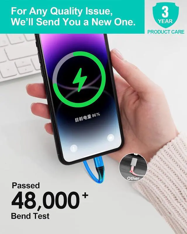 Alt view image 12 of 14 - 1ft Short USB C Cable 3 Pack Silicone 60W Fast Charging Cord USB C to Type-C Compatible with iPhone 17/16/15 Galaxy S23 S22 Google Pixel for Power Bank/Car/Office/Travel