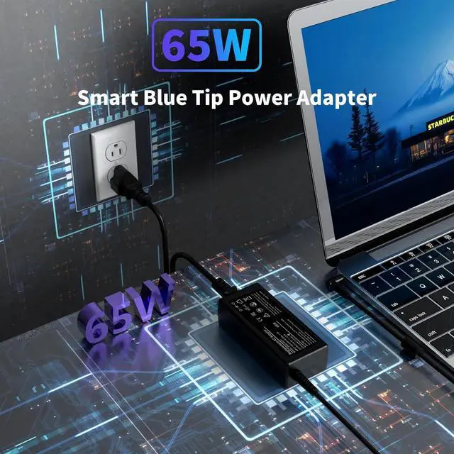 Alt view image 9 of 14 - 65W Power Cord Adapter Replacement for HP Laptop Charger 65W 45W Computer Charger Blue Tip