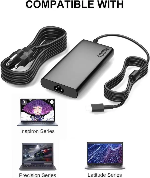 Alt view image 9 of 13 - 100W USB C Laptop Adapter Charger Compatible with Dell Pro 14 13 16 Plus 2-in-1/Rugged 14 13 Premium RB14250 PC14250 PC14255 PC16250 PB14250 PB14255 PB16250 PA13250 PA14250 Power Supply