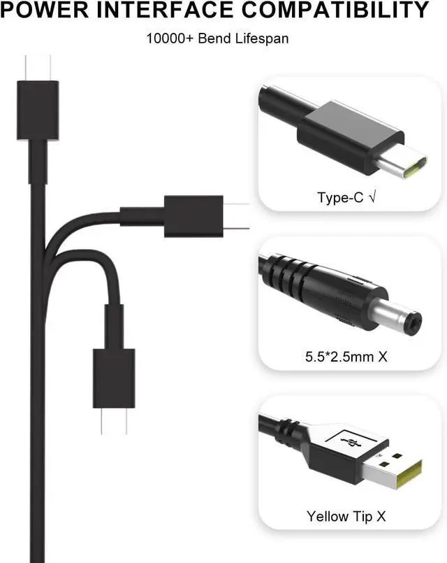 Alt view image 13 of 13 - 100W USB C Laptop Adapter Charger Compatible with Dell Pro 14 13 16 Plus 2-in-1/Rugged 14 13 Premium RB14250 PC14250 PC14255 PC16250 PB14250 PB14255 PB16250 PA13250 PA14250 Power Supply