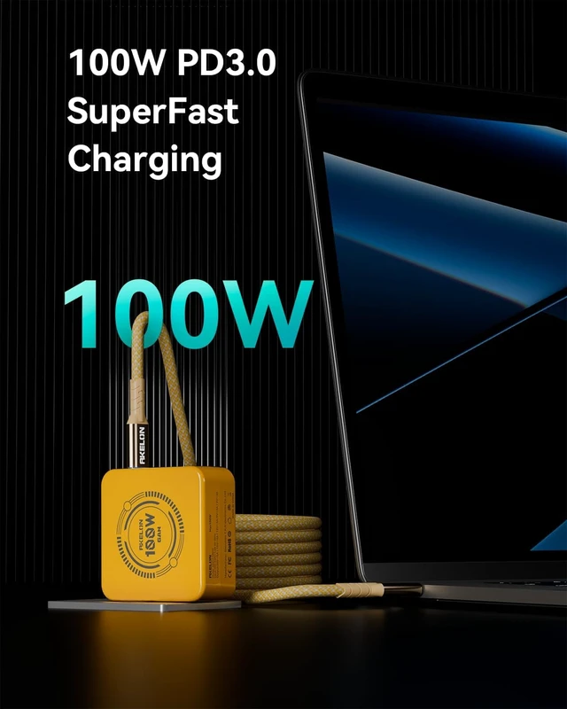 Alt view image 2 of 7 - Mac Book Charger 100W USB C Charger Compact and Foldable Fast Charger for MacBook Air MacBook Pro Galaxy iPad Pro and All Type C Device 6.6ft USB-C Cable Included