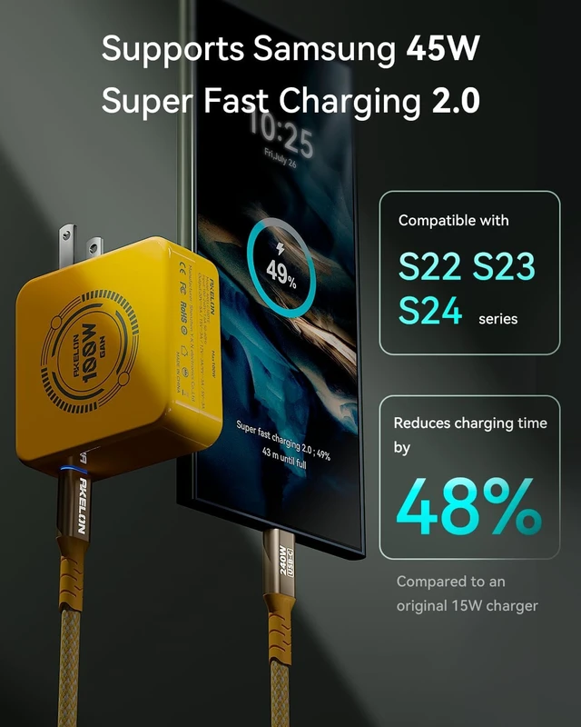 Alt view image 4 of 7 - Mac Book Charger 100W USB C Charger Compact and Foldable Fast Charger for MacBook Air MacBook Pro Galaxy iPad Pro and All Type C Device 6.6ft USB-C Cable Included