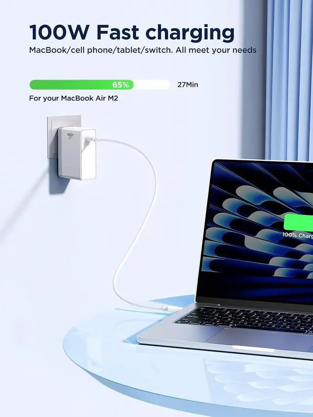 Alt view image 9 of 11 - Mac Book Pro Charger - 100W USB C Charger Fast Charger Block for MacBook Air & MacBook Pro iPad Pro iPhone 16 15 Pro Samsung Galaxy Switch 2 and All Type C Device Include 6.6FT USB C to C Cable