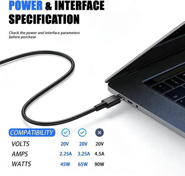 Alt view image 10 of 14 - 65W/45W USB C Laptop Charger Replacement Compatible with Lenovo Thinkpad/Yoga/Chromebook ADLX65YDC2A USB Type C Power Adapter