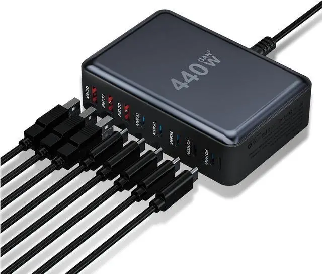 Alt view image 8 of 8 - USB C Charger 440W USB C Charger Block Upgraded GaN IV 8-Port Charging Station Hub Travel Essentials 100W Fast Charging Laptop Adapter for MacBook Pro/Air DELL Deck iPhone 17/16 Galaxy S25/24