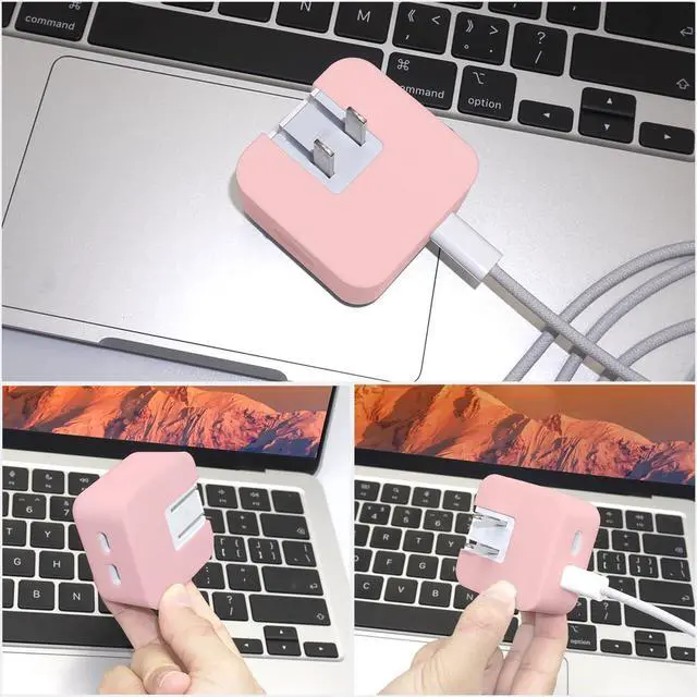 Alt view image 12 of 13 - 35W Dual USB-C Port Soft Silicone Power Adapter Sleeve Case for MacBook Air 13.6/ 15 inch A3240 A3113 A2681 A3241 A3114 A2941 2025-2022 M4 M3 M2 Chip 35W Dual USB-C Port Charger Protective Cover Pink