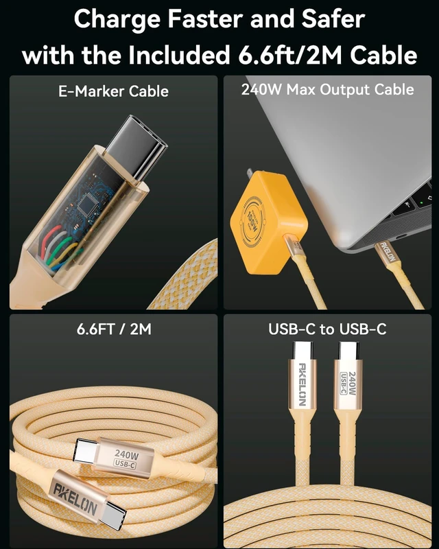 Alt view image 5 of 7 - Mac Book Charger 100W USB C Charger Compact and Foldable Fast Charger for MacBook Air MacBook Pro Galaxy iPad Pro and All Type C Device 6.6ft USB-C Cable Included