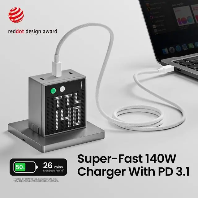 Alt view image 8 of 11 - SHARGE Pixel 140 Laptop Charger 140W USB C GaN Charger 3-Port with Smart Dot-Matrix Display PD3.1 Fast Charging for MacBook Pro iPhone 17 Galaxy S26 (Black)