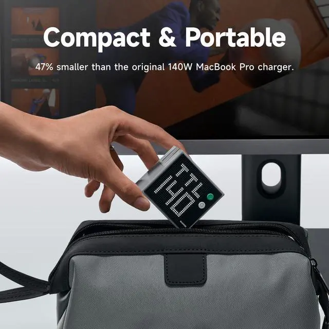 Alt view image 9 of 11 - SHARGE Pixel 140 Laptop Charger 140W USB C GaN Charger 3-Port with Smart Dot-Matrix Display PD3.1 Fast Charging for MacBook Pro iPhone 17 Galaxy S26 (Black)