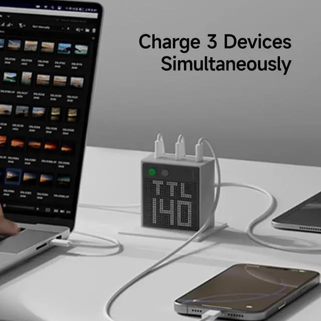 Alt view image 10 of 11 - SHARGE Pixel 140 Laptop Charger 140W USB C GaN Charger 3-Port with Smart Dot-Matrix Display PD3.1 Fast Charging for MacBook Pro iPhone 17 Galaxy S26 (Black)