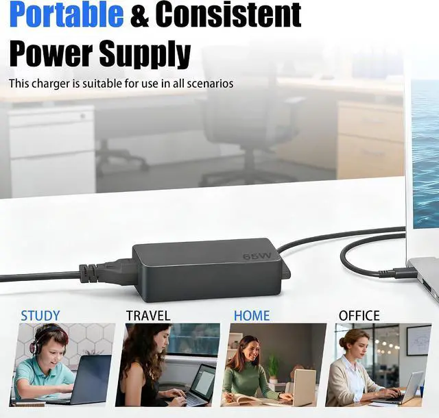 Alt view image 14 of 14 - 65W/45W USB C Laptop Charger Replacement Compatible with Lenovo Thinkpad/Yoga/Chromebook ADLX65YDC2A USB Type C Power Adapter