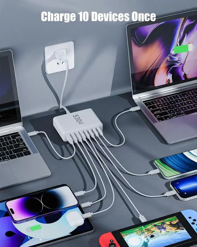 Alt view image 4 of 7 - 530W USB C Charger Block,8-Port USB C Charging Station GaN IV Travel Essentials Multiple Port Charging Station,140W Laptop Fast Charger Adapter for MacBook Pro/Air,DELL,iPad,iPhone,Samsung Galaxy