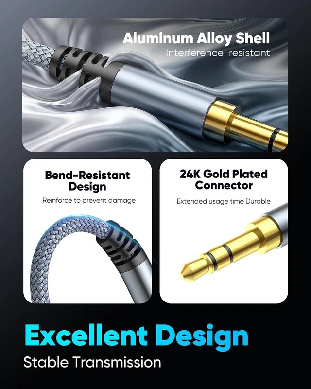 Alt view image 4 of 7 - Aux Cord, 3.5mm Aux Cable Hi-Fi Sound for Headphone Car 4ft/1.2m