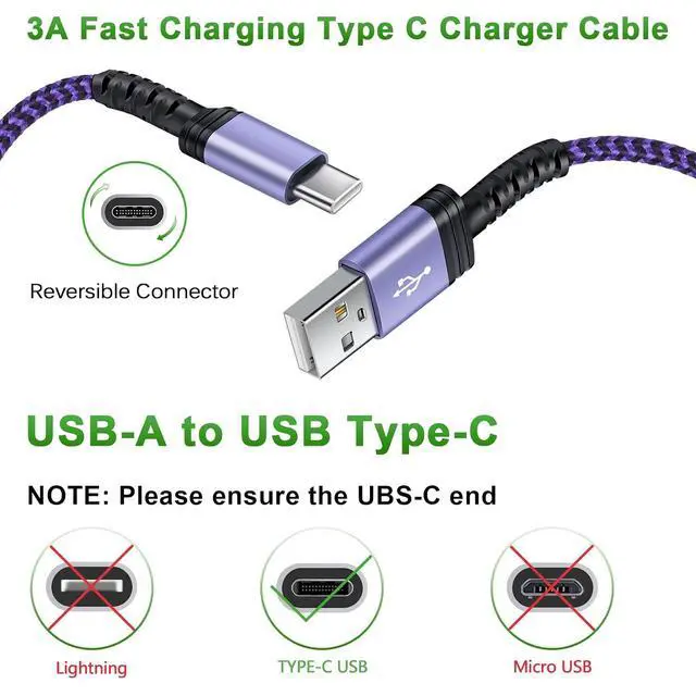 Alt view image 11 of 14 - Fast Charging Type C Charger Cable Android Phone Power Cord 6FT for Galaxy A23/A15 5G/A14 5G/A54/A53/S24/S23 Ultra/A13/A03S/S21FE/A25/Z Flip5/Z Fold5/S22 iPhone 15 Pixel 8Pro 7a 6 Moto