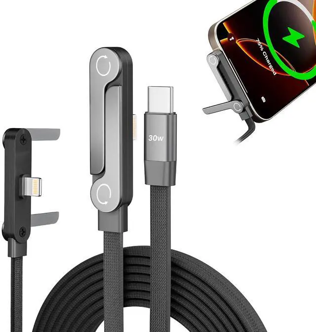Alt view image 8 of 12 - USB C to Lightning Cable with Built-in Phone Stand MFi Certified 30W PD Fast Sideways iPhone Charger 90 Degree Type C to Lightning Cable 2 in 1 Invisible Holder Charger Cable for iPhone 14-5 iPad