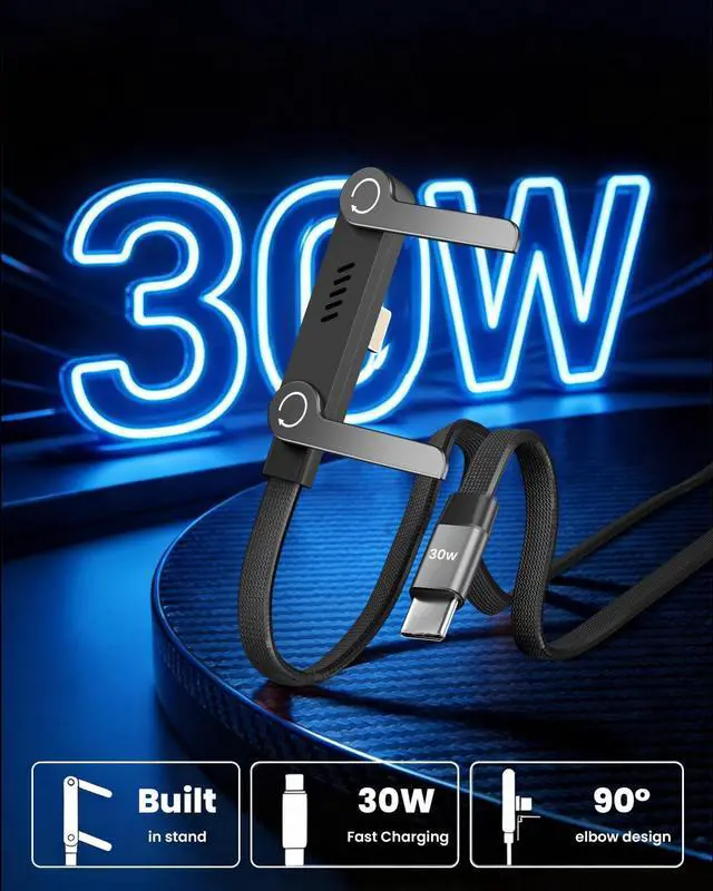 Alt view image 9 of 12 - USB C to Lightning Cable with Built-in Phone Stand MFi Certified 30W PD Fast Sideways iPhone Charger 90 Degree Type C to Lightning Cable 2 in 1 Invisible Holder Charger Cable for iPhone 14-5 iPad