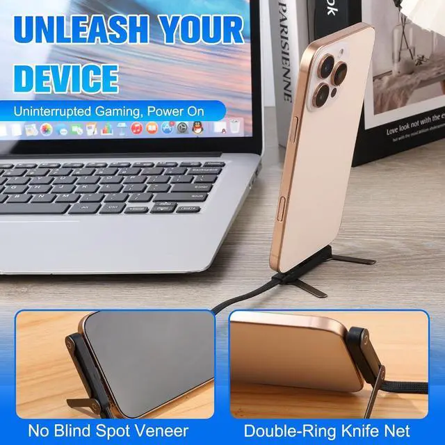 Alt view image 11 of 14 - Sideways Phone Charger 240W Fast Charging Cable 2-in-1 Invisible Holder Charger Cable with Built-in Phone Stand for Smartphones Tablets (1Pc C-C)