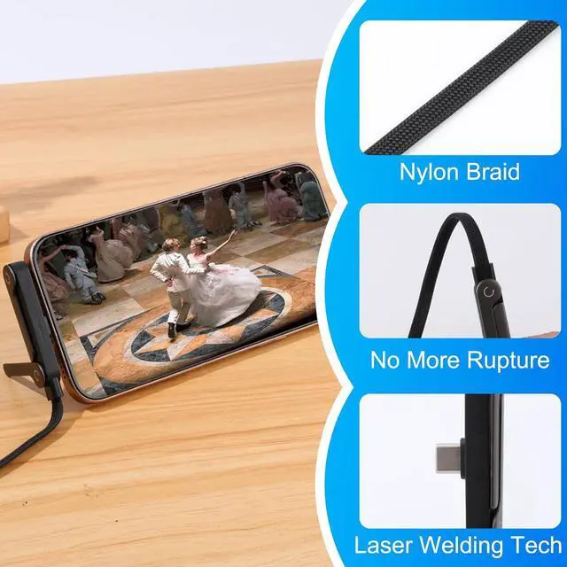 Alt view image 13 of 14 - Sideways Phone Charger 240W Fast Charging Cable 2-in-1 Invisible Holder Charger Cable with Built-in Phone Stand for Smartphones Tablets (1Pc C-C)