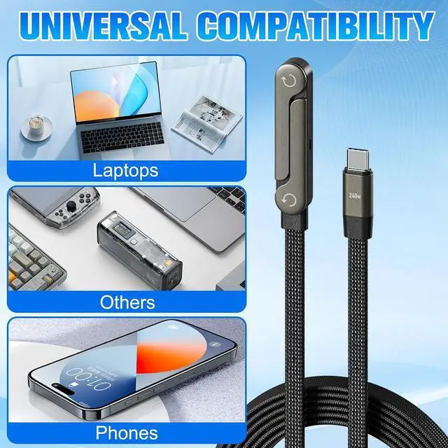 Alt view image 14 of 14 - Sideways Phone Charger 240W Fast Charging Cable 2-in-1 Invisible Holder Charger Cable with Built-in Phone Stand for Smartphones Tablets (1Pc C-C)