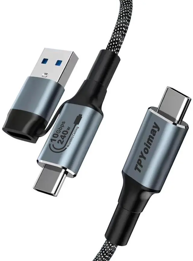 Alt view image 8 of 14 - 2-in-1 USB A/C to C Data Cable 6.6FT 240W Fast Charging 10Gbps Transmission 4K@60Hz Compatible with iPhone 16 15 Laptop iPad Game Console and All Type C Interfaces.