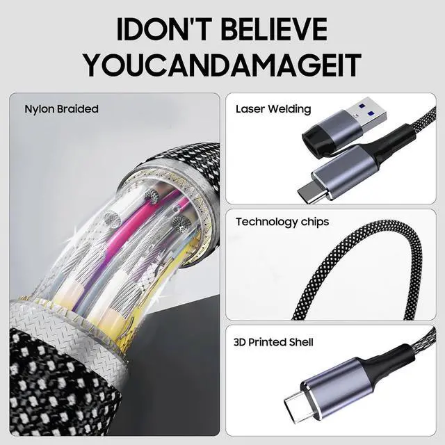 Alt view image 10 of 14 - 2-in-1 USB A/C to C Data Cable 6.6FT 240W Fast Charging 10Gbps Transmission 4K@60Hz Compatible with iPhone 16 15 Laptop iPad Game Console and All Type C Interfaces.