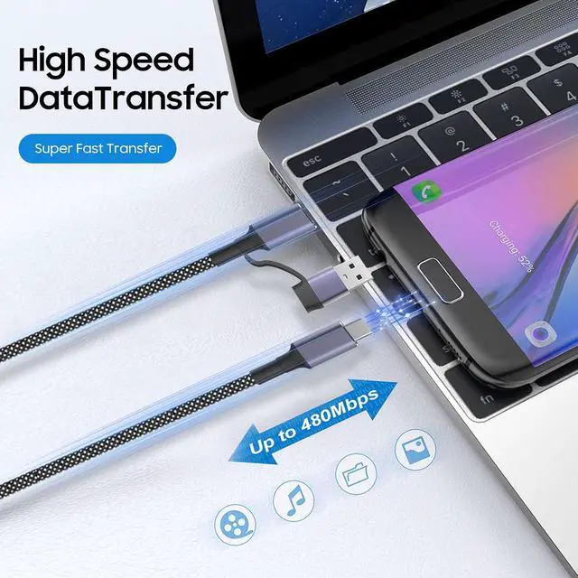 Alt view image 11 of 14 - 2-in-1 USB A/C to C Data Cable 6.6FT 240W Fast Charging 10Gbps Transmission 4K@60Hz Compatible with iPhone 16 15 Laptop iPad Game Console and All Type C Interfaces.