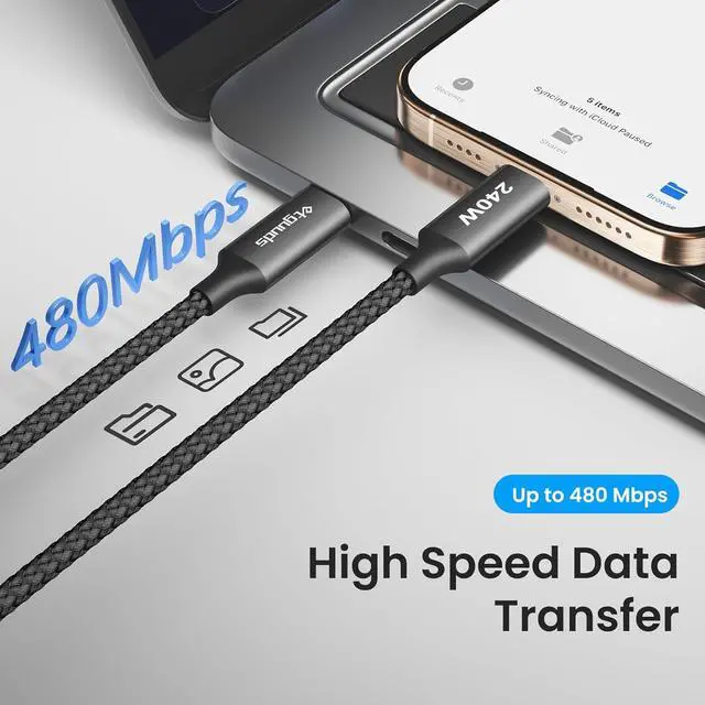 Alt view image 11 of 14 - 240W USB C to USB C Cable 10ft 2-Pack Super Fast Charging Type C Charger Cord for iPhone 17 16 15 Series Galasy S25 S24 for MacBook iPad Deck Switch USBC Laptop