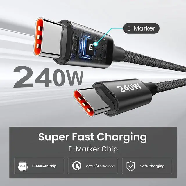 Alt view image 9 of 14 - 240W USB C to USB C Cable 10ft 2-Pack Super Fast Charging Type C Charger Cord for iPhone 17 16 15 Series Galasy S25 S24 for MacBook iPad Deck Switch USBC Laptop
