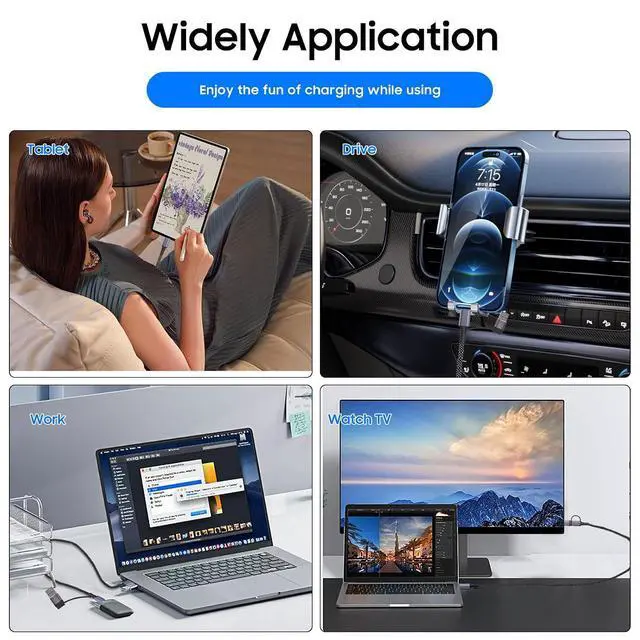Alt view image 14 of 14 - 2-in-1 USB A/C to C Data Cable 6.6FT 240W Fast Charging 10Gbps Transmission 4K@60Hz Compatible with iPhone 16 15 Laptop iPad Game Console and All Type C Interfaces.