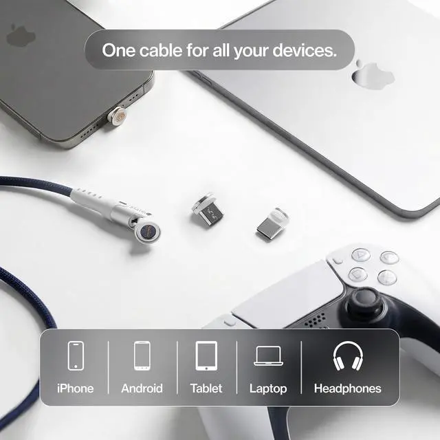 Alt view image 13 of 13 - 360 Pro Magnetic Charging Cable - Type C Charger Fast Charging 3 in 1 USB C to USB C Cable Micro USB & iProduct Tips USB A Adapter Fits All Devices - 100W Fast Charger Orange 6FT/2M