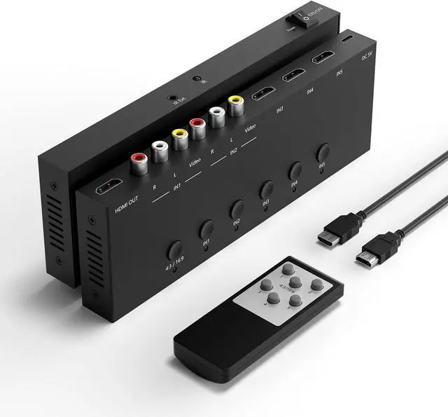 Main image of 5 in to 1 Out RCA/HDMI Switcher3 Way HDMI 2.0 + 2 RCA to HDMI Converter Support 4:3/16:9 4K and 3D for PS1/2/3/4/5 N64 SNES Switch DVD etc.